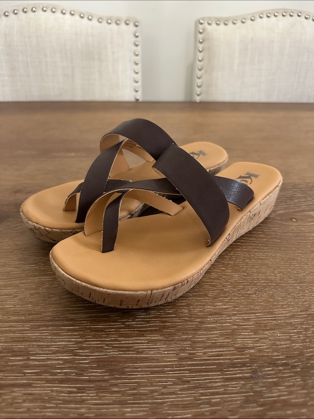 Kork-Ease Brown Crisscross Cork Wedge Sandal